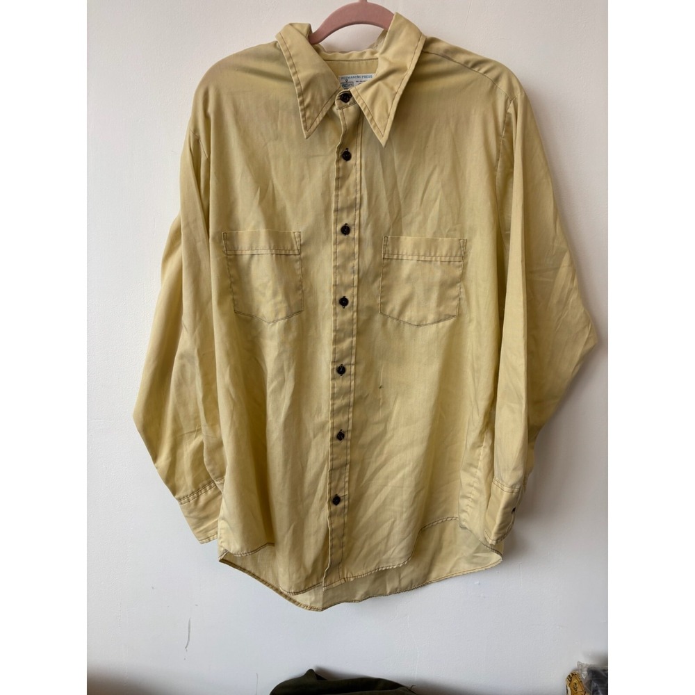 Vintage 70s K-Mart Permanent Press Butter Yellow‎ Button Down Camp Shirt XL